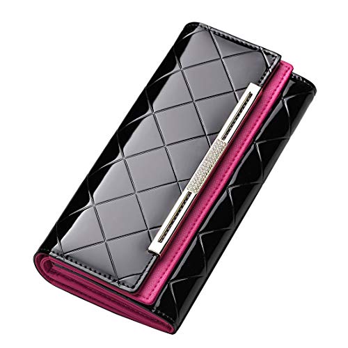 Cartera para Mujer, Jenuos Monedero de Gran Capacidad con Cuero Genuino/Moneda/Ranuras para Tarjetas/Billetera Largo con Cremallera/Regalos para Mujer – Negro (QB-PS-BK)