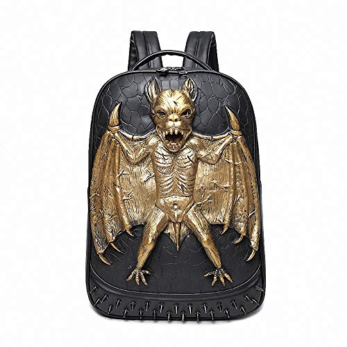 CBA BING Paquete de Disfraces de Halloween, Mochila Tridimensional de murciélago de Remache Tridimensional, Mochila portátil Impermeable de Gran Capacidad para computadora portátil,Oro