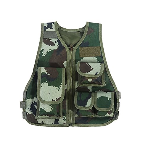 Chaleco de asalto de camuflaje para niños, Chaleco de camuflaje táctico para niños Chalecos respirables duraderos con bolsillo múltiple para juegos de caza de combate al aire libre(S-Camuflaje Selva)