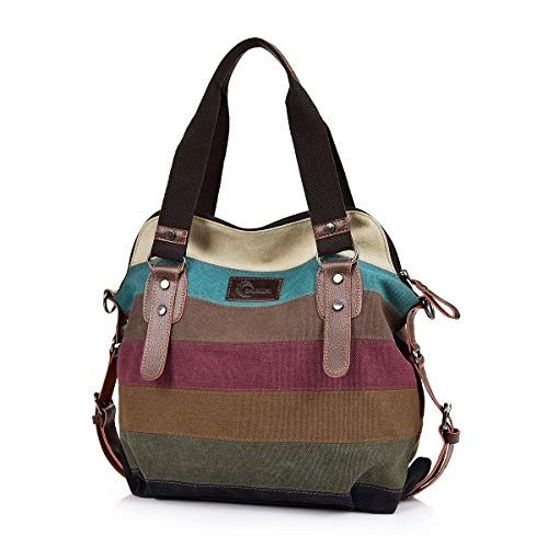 CHEREEKI Bolsos de Mujer, Bolsos Totes para Mujer Bolso Shopper de Mujer Multicolor Rayas Lona Bolso Bandolera Bolso Totalizador