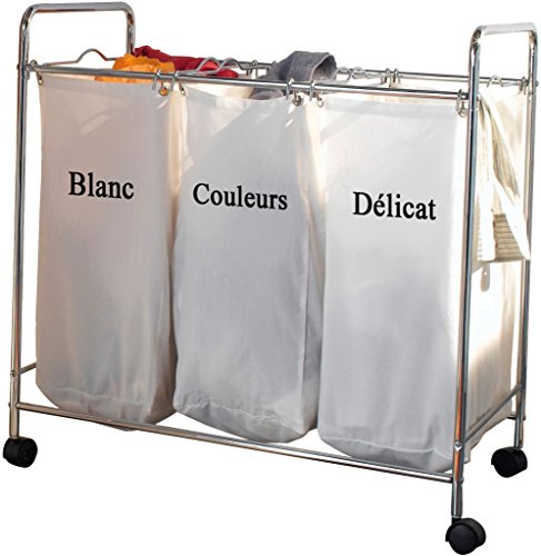 Compactor Cubo para ropa con 3 compartimentos, Modelo Nova, Color cromado y blanco, Tamaño 74 x 45.5 x 75 cm, RAN2594