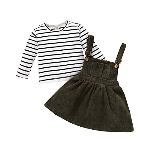 Conjunto de Falda para niñas recién Nacidas Vestido de tutú Superior de Manga Larga a Rayas con Tirantes Conjuntos de Vestido de otoño Invierno