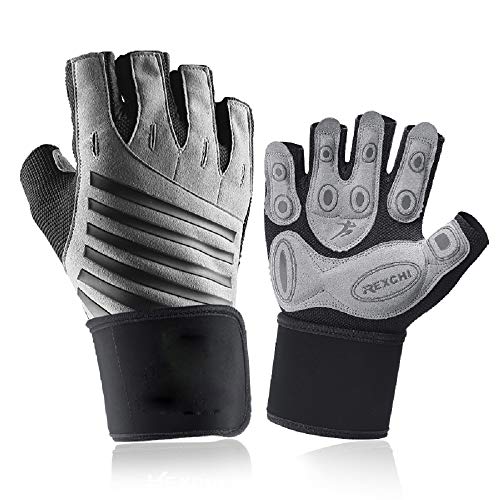 COTOP Guantes de Gimnasia, Guantes Transpirables con protección Completa para la muñeca y la Palma, Guantes de Medio Dedo Resistentes al Desgaste para Hombres y Mujeres (Gris, L)