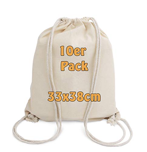 Cottonbagjoe Mochila de Algodon para ninos, 10 Piezas, Öko Tex 100