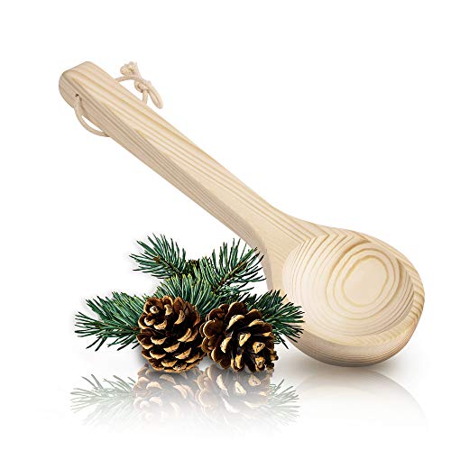 CozyNature Cucharón para sauna de madera de pino finlandesa de alta calidad, cucharón para infusión, accesorio para sauna, 100% hecho a mano de madera sostenible, color marrón natural