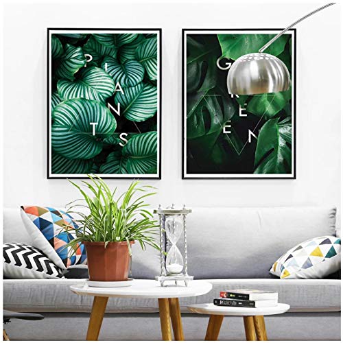 cuadros decoracion salon Verde Tropical Hojas verdes Plantas Arte de la pared Impresiones Imágenes nórdicas Póster Sala de estar Decorativo para el hogar 19.7x27.6in (50x70cm) x2pcs Sin marco