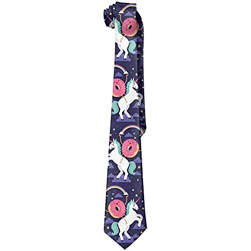 Cute Donut Rides On Rainbow uinconr Hombres 'S Tie Corbata larga Skinny Neckwear Seda