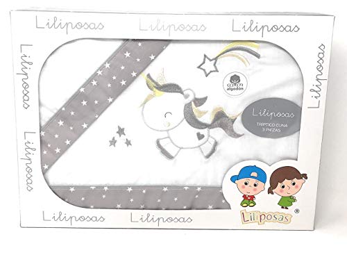 Danielstore-Sabanas Cuna 60x120 algodon - (bajera+encimera+funda almohada). (Unicornio gris)