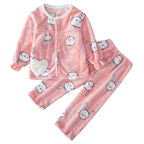 DEBAIJIA Bebé Ropa de Casa 2-12T Infantil Homewear Niños Pijama Niña Ropa de Dormir Niño Camisones Invierno Calentar Franela (Rosa-100)