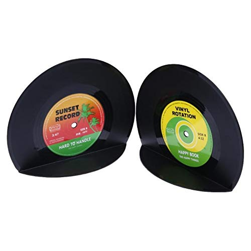 Decoración Vinilo sujetalibros, 1Set / 2Pieces, antideslizantes, Record retro sujetalibros, Oficina de Soporte de libro for los estantes, libros, películas, revistas, Videojuegos 17.5cm X 13.4cm Tapón