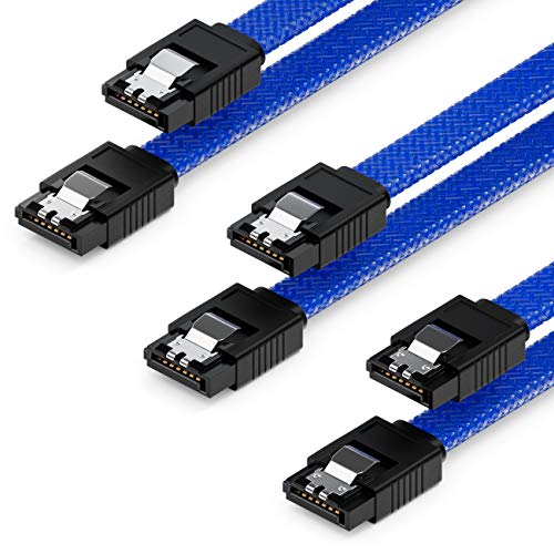 deleyCON 3X 50cm SATA 3 Nylon Cable Set Cable de Datos Cable de Conexión 6 Gbit/s Placa Base HDD SSD Disco Duro 2 Conector S-ATA Recto Azul