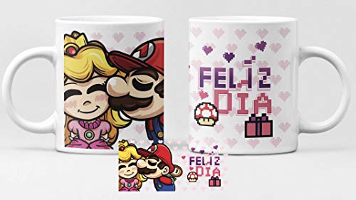 Desconocido Taza Super Mario y Princesa. Taza cerámica Cafe Videojuego Super Mario Bros. Feliz día San valentín Enamorados