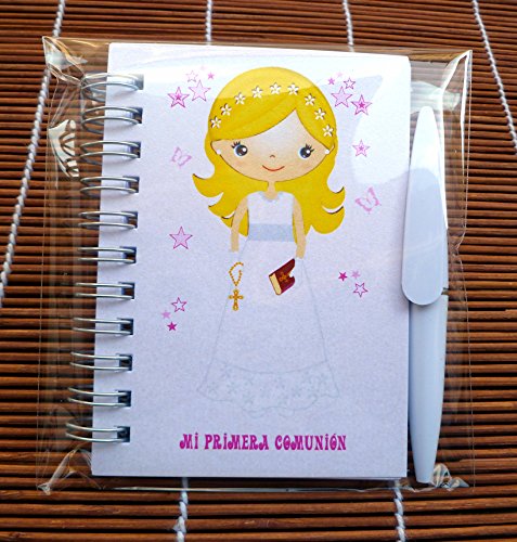 Detalles y Regalos de Comunión Para Invitados Originales - Libretas Niña Rubia con mini bolígrafo para Comuniones - Elegantes y Divertidas- ¡Sus Amiguitos Alucinarán! (30 unidades)