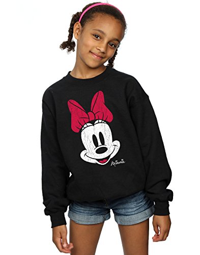 Disney niñas Minnie Mouse Distressed Face Camisa De Entrenamiento 9-11 Years Negro