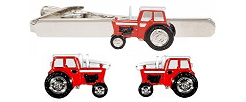 DLC Tractor - Juego de Gemelos y Clips para Corbata, Color Rojo