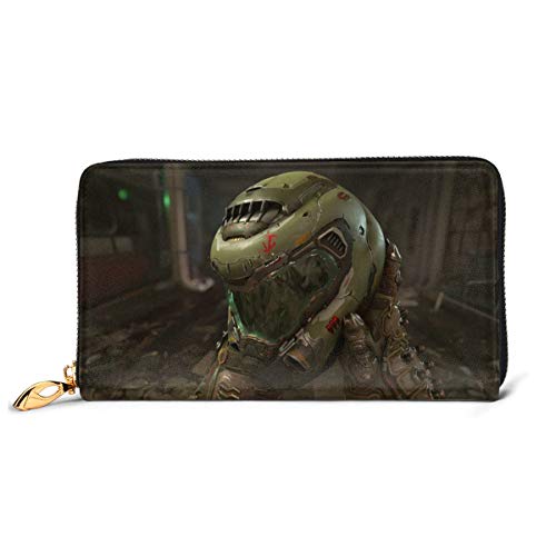 Doom Eternal Cartera con cremallera alrededor de cuero para tarjetas de visita, bolsa de almacenamiento para cambio de tarjetas