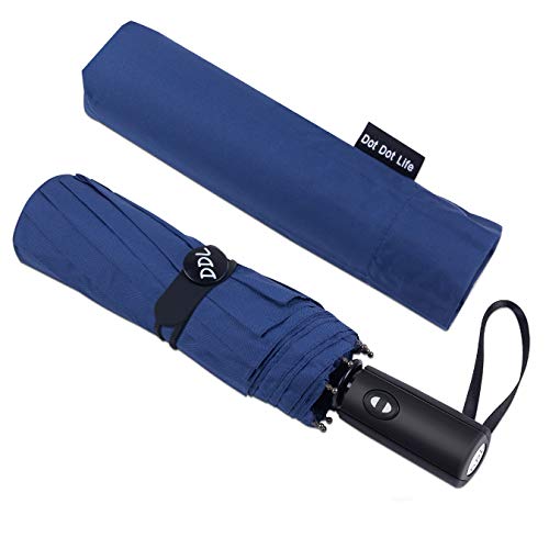 Dot Dot Life-Paraguas Compacto Plegable con Botón de Apertura y Cierre Automático, a Prueba de Viento y Nieve, con Tela hidro-Repelente, Fibra de Vidrio 210T - Duradero Paraguas de Viaje (Azul marino)