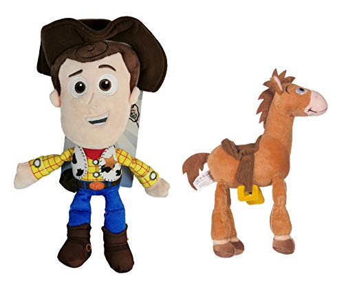 Dsney Toy Story - Pack 2 Peluches Sheriff Woody 13"/33cm + Caballo Perdigón 9'84"/25cm (Woody Voz en español al Pulsar Sus Manos) Calidad Super Soft