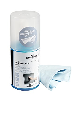 Durable 582300 Spray limpiador de pantallas, 200 ml de spray de bomba incluyendo 1 paño de microfibra