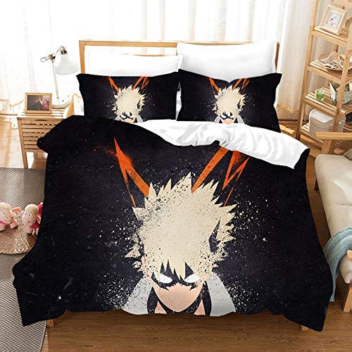 Duvet Cover Sets 3D My Hero Academia Printing Cartoon Bedding Set with Zipper Closure 100% Polyester Gift Duvet Cover 3 Pieces Set with 2 Pillowcases X-EU Super King102*86"(260x220cm)