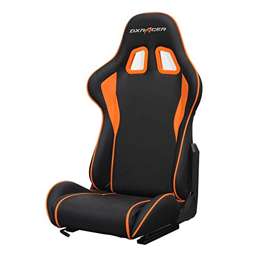 DX Racer Asiento Deportivo Coche, Semibaquet Ajustable, Cuero PU, con Ríeles Incluidos, Conductor y Pasajero, Universal para Videojuego/Coche/Simulador de Conducción, Negro con Parche Naranja