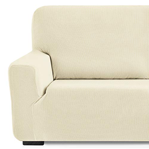 Eiffel Textile Funda de Sofa Monaco Elastica Adaptable Lisa, 94% poliéster 6% Elastano, Marfil, 4 Plazas (240-270 cm)