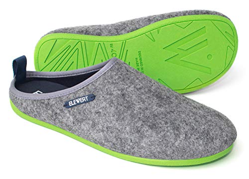 ELEWERT® - NATURAL-W1GREY-GREEN - Zapatillas para casa, Confort, Unisex, Interior, Exterior, Suela de Caucho, Plantilla extraíble reciclada, Designed IN Europe, Made IN Spain. Talla 40