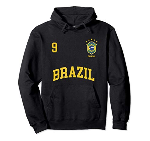 Equipo Deportivo Fútbol Brasil No 9 Bandera brasileño Sudadera con Capucha