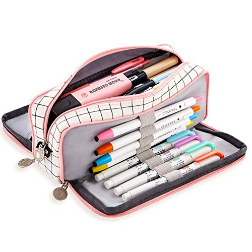 Estuche de Lápices, Bolsa de lápiz Organizador de papelería, Bolsa de cosméticos, Estuche para lápices gran capacidad de 3 compartimentos, Multifuncional Lápices Bolsa Pencil Case para mujer