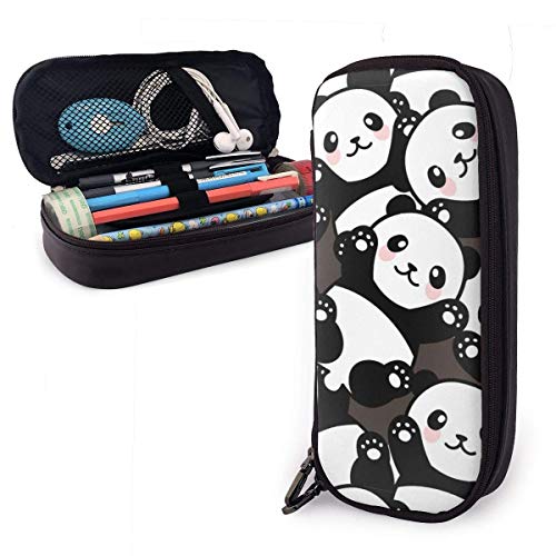 Estuche de piel con diseño de panda de 8 x 3.5 x 1.5 pulgadas, con doble cremallera, para adolescentes, niñas, niños, escuela, adultos, estuche para lápices