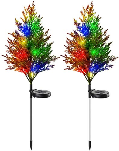 Etechydra Luz Solar Exterior Jardin, 2PCS LED árbol de Navidad Luces Solares, IP65 Impermeables Decorativa Luces Solares, Luces de Pino Parpadeo Multicolores, para Jardín Césped Pasillo Patio