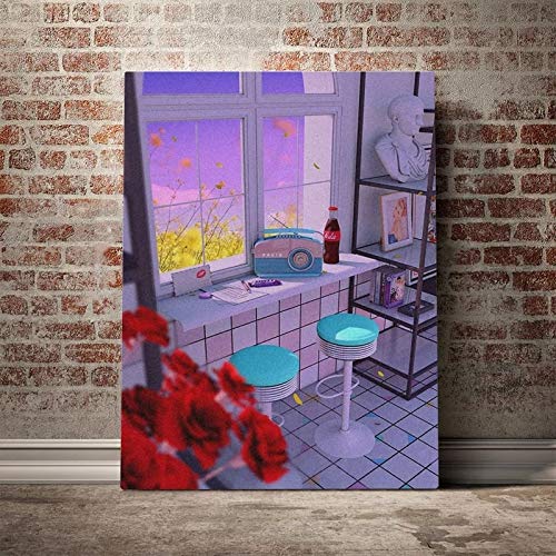 EUpMB Cuadro en Lienzo Radio Love Retro 80s Synthwave 45x60cm Material Tejido no Tejido Impresión Artística Imagen Gráfica Decoracion