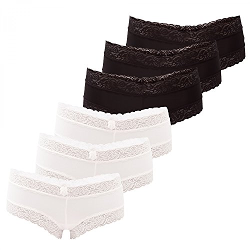 Fabio Farini Culotte Paquete de 6. Bragas con seductores Detalles de Encaje 3X Negro/3x Blanco S-M