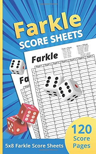 Farkle Score Sheets: Farkle Score Keeping Cards, Scorecards, Game Record Keeper Book, 5x8 Inch Pads