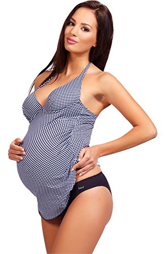 Feba Maternidad Premamá Tankini Bañadores Trajes de Baño Conjunto Camisetas Tops y Bragas Ropa de Playa Verano Mujer 2L13N2 (Negro/Blanco (45DK), EU Cup 75C/Bottom 38 (ES 90C/40))