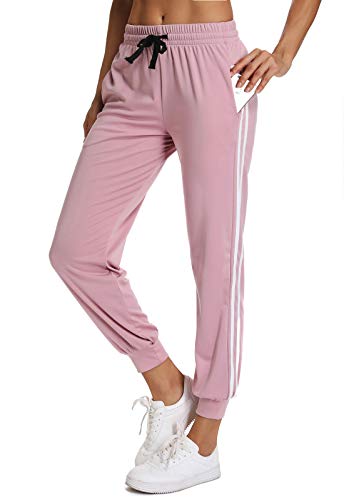 FITTOO Pantalon Chandal Mujer Largos Pantalones Deporte Yoga Fitness Jogger Pantalones Rayas Rosa S