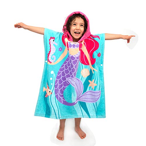 Florica Algodón Niños Niñas Encantador Ponchos Encapuchados Baño Toalla de Baño (Sirena Grande)