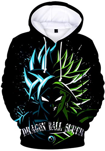 FLYCHEN Sudadera con Capucha para Niños Impreso en 3D Arte Figura de Dragon Ball Cartón Goku Son Animado Joven Pullover - Azul-Verde - S