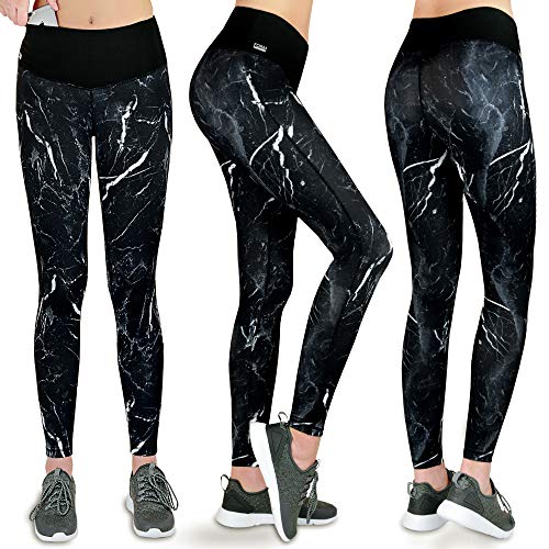 Formbelt® - Pantalón Largo de Running con Bolsillo integrada para Teléfonos Móviles, Leggings Deportivo para Mujeres Riñonera Llaves Gimnasio Mujer Jogging Correr Escalada o Yoga (Italy Mármol, M)