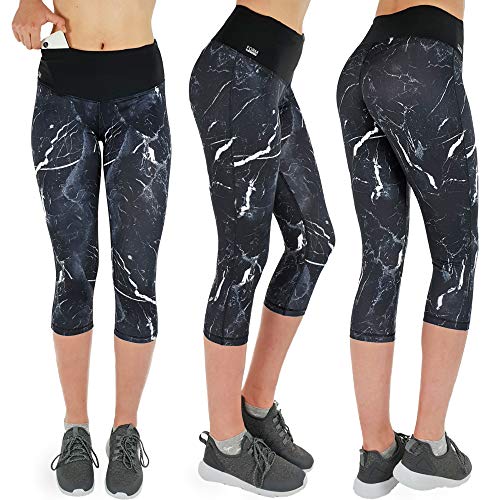 Formbelt® - Pantalón Pirata, Capri de Running con Bosillo, Leggings Deportivo para Mujeres con Riñonera integrada para Teléfonos Móviles Llaves Gimnasio Jogging Correr Escalada Yoga | Italy Mármol M