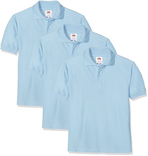 Fruit of the Loom Short Sleeve, Polo para Niños, Azul (Sky YT), 3-4 Años, Pack de 3