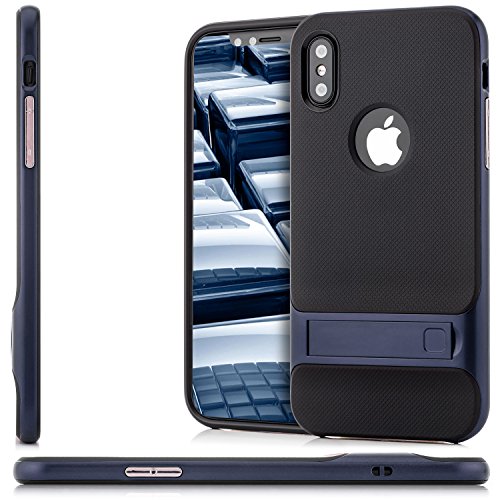 Funda iPhone X Carcasa Silicona Slim Case [Neo Hybrid] cojín de aire Tecnología suave TPU protector Back protector Disco carcasa y contorno [golpes] con soporte Stand azul oscuro