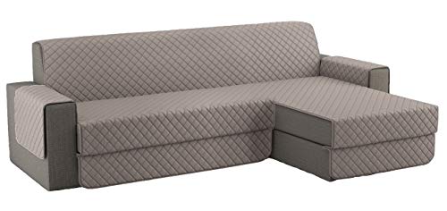 Fundas para Sofa Acolchado, Funda Sofa Chaise Longue Brazo Chaise Derecho / Izquierdo (250 CM), Cubre Sofa Reversible, Gris Claro