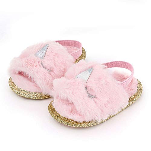 Geagodelia Pantuflas de peluche para recién nacidos, de 0 a 18 meses, zapatos planos de cuna con fondo suave antideslizante, zapatos de primeros pasos bonitos para niños, unisex Rosa 6-12 Meses