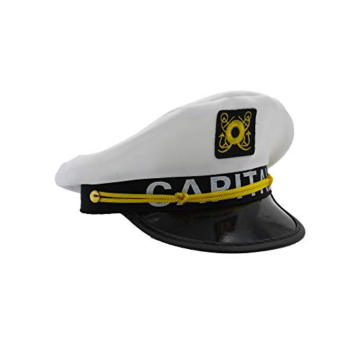 Gorra Marinera Capitán de Yate de Barco Sombrero Blanco de Moda para Cosplay (HJ-52, Talla única)