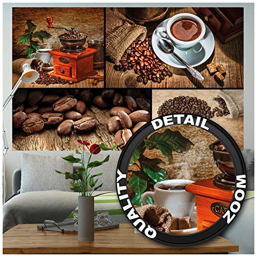 GREAT ART Mural De Pared – Collage De Café – Cocina Taza De Café Granos De Café Molinillo Imágenes Foto Cappuccino Latte Macchiato Papel Pintado Y Tapiz Y Decoración (210 X 140 Cm)