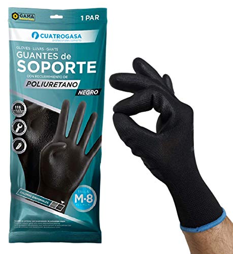 Guantes trabajo【talla 8/M 12 pares】 PU gran agarre y destreza, guantes mecanico, jardinería, electricista, guante multifuncional de color negro, cómodos y ligeros