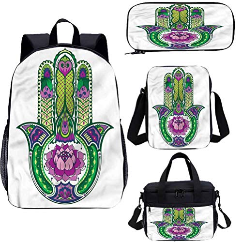 Hamsa - Juego de bolsas de almuerzo (43 cm, 43 cm), diseño de flores de loto antiguas