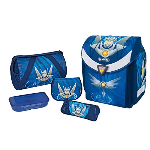 Herlitz Flexi Plus Robot - Juegos de Mochila Escolar (Lunch Box, Pencil Case, Pencil Pouch, School Bag, Sport Bag, Niño, Middle School, Mochila, Front Pocket, Side Pocket, Azul)