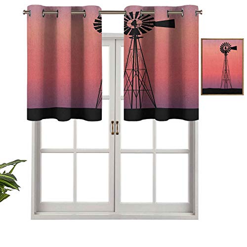 Hiiiman Cortinas opacas con cenefas antirayos UV, diseño de molino de viento en Dreamlike Sunset Western Ranch Agricultura, juego de 2, 42 x 24 pulgadas para interior comedor o dormitorio